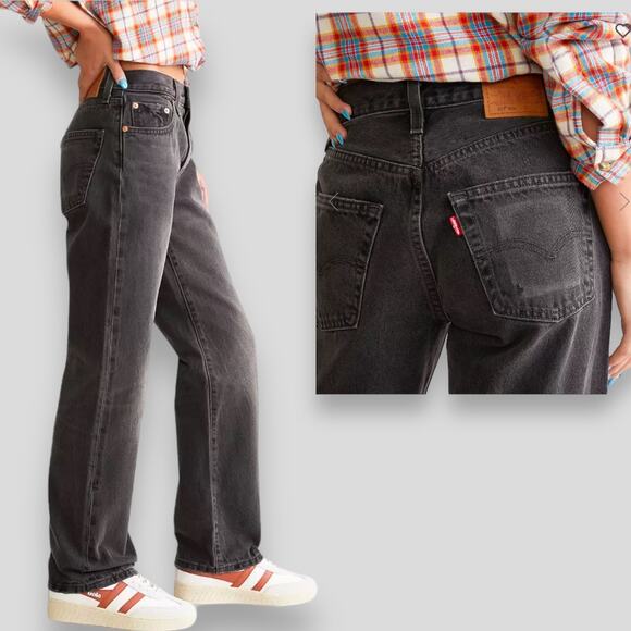 NWT LEVI'S JEANS 28 PREMIUM 90S 501 BLACK FADED BAGGY STRAIGHT FIT STITCH SCHOOL - Picture 2 of 16